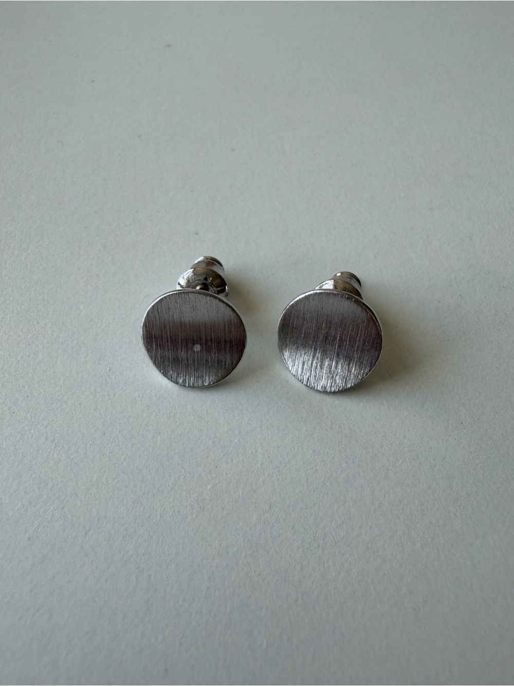 Modern Brushed Silver Round Stud Earrings